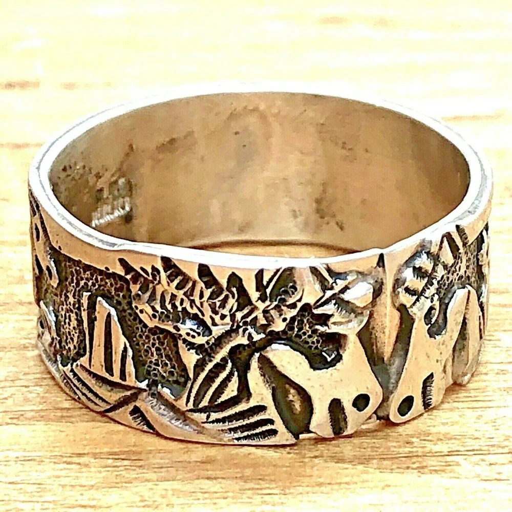 Navajo Horse Storyteller‎ Mens Band Sz 12 Signed Becenti Sterling Wedding Ring